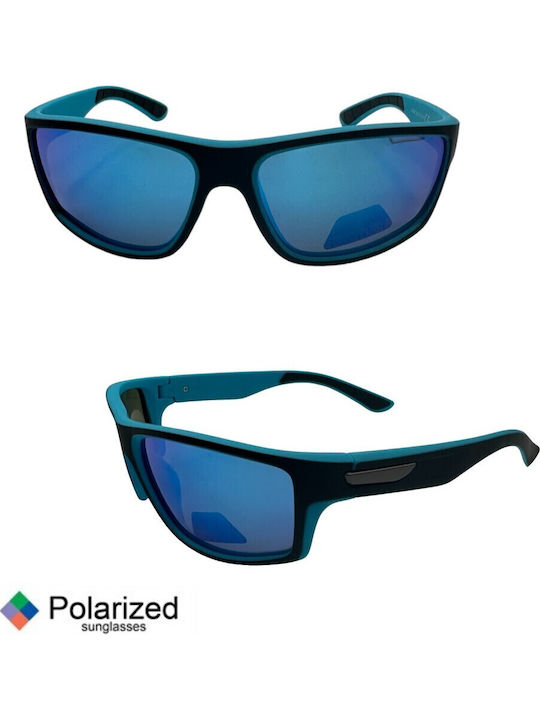 V-store Men's Sunglasses with Black Plastic Frame and Blue Polarized Mirror Lens POL3046BLUE