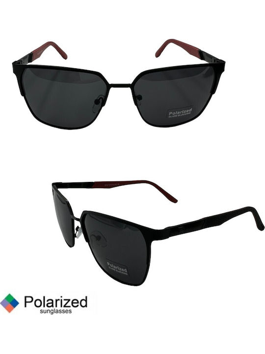 V-store Men's Sunglasses with Black Metal Frame and Black Polarized Mirror Lens POL7013-01