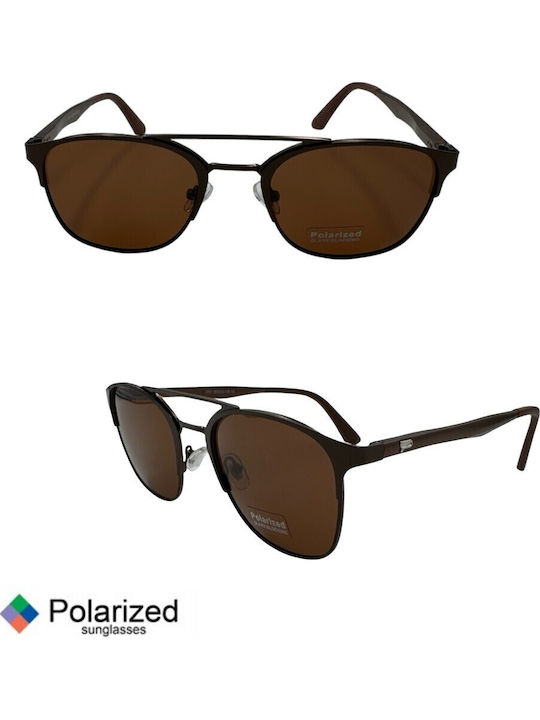 V-store Men's Sunglasses with Brown Metal Frame and Brown Polarized Mirror Lens POL2601BROWN
