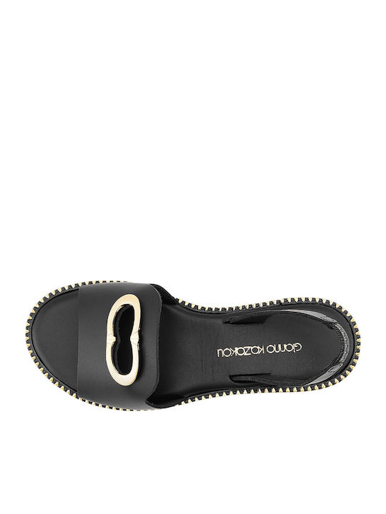 Nord Leather Women's Flat Sandals in Black Color