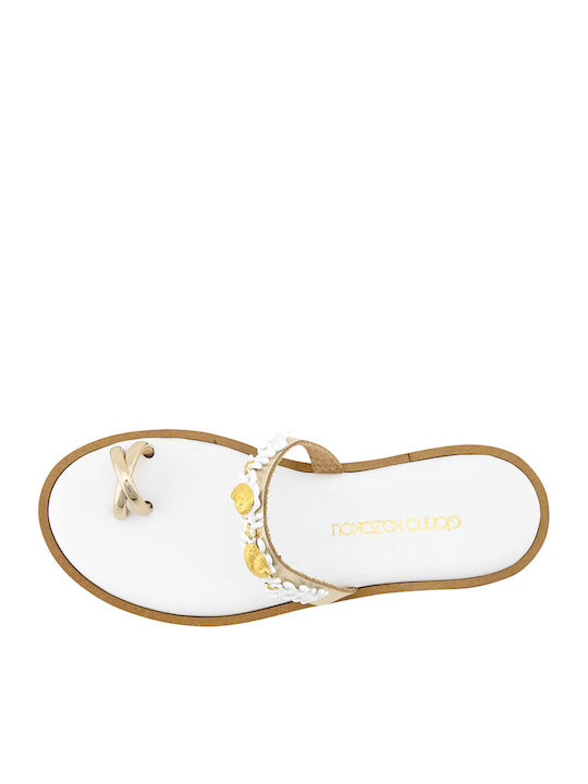 Nels Leather Women's Flat Sandals in White Color