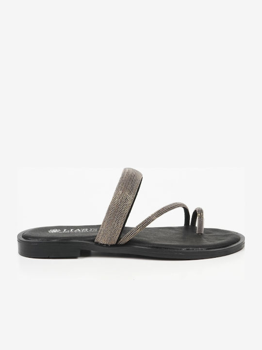 Leather Sandals with Subtle Strass Black 15073