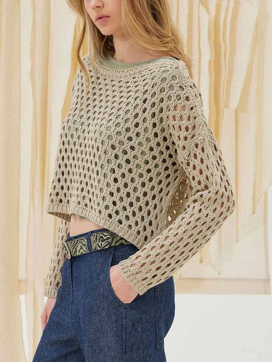 Namaste Women's Long Sleeve Crop Sweater Beige