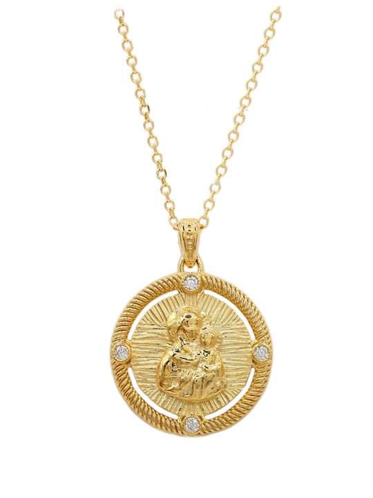 Art d or Charm Amulet Virgin Mary from Gold 9 K with Zircon