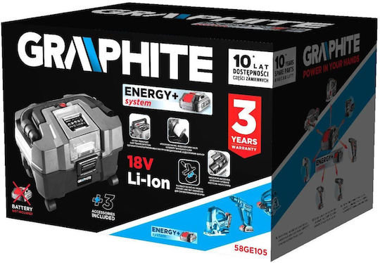 Graphite Energy Aspirator Reîncărcabil Lichide / Solide Fără Încărcător și Baterie Recipient 10lt