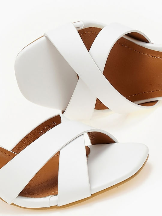 Cross-Strap Chunky Heel Sandals White