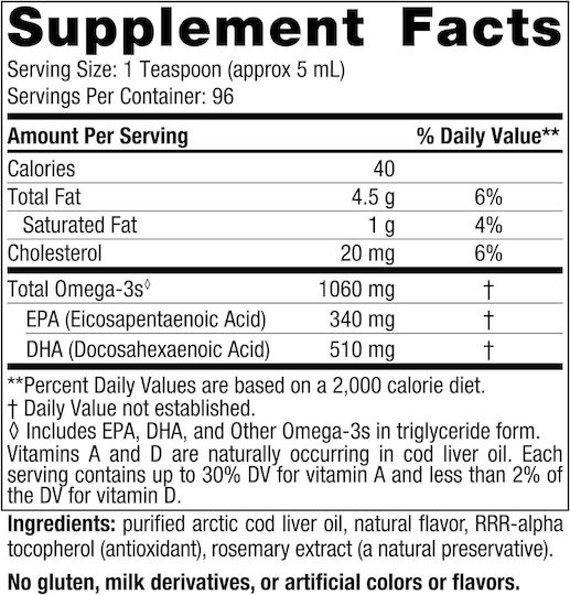 Nordic Naturals Arctic Cod Liver Oil Μουρουνέλαιο 1060mg 473ml Πορτοκάλι