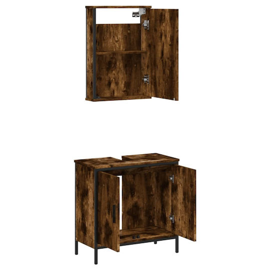 vidaXL Πάγκος με Νιπτήρα & Καθρέπτη Μ42xΒ12xΥ60cm Καπνιστή Δρυς