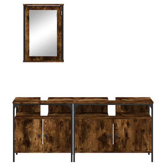 vidaXL Waschtisch mit Waschbecken & Spiegel L42xB12xH60cm Smoky Oak