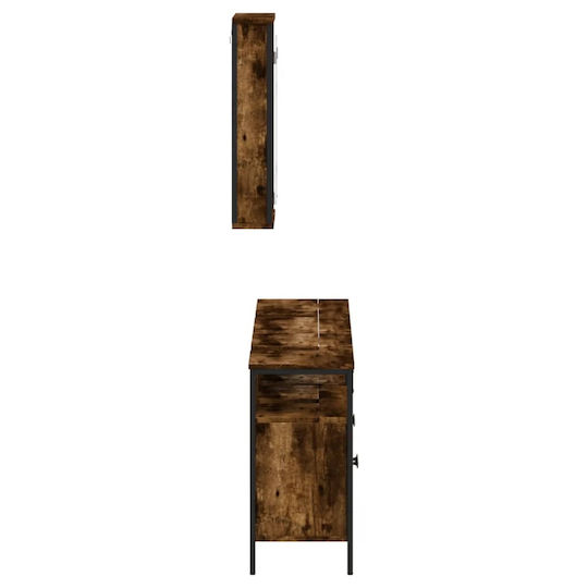 vidaXL Waschtisch mit Waschbecken & Spiegel L42xB12xH60cm Smoky Oak