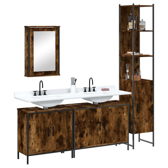 vidaXL Waschtisch mit Waschbecken, Spiegel & Säule L42xB12xH60cm Smoky Oak