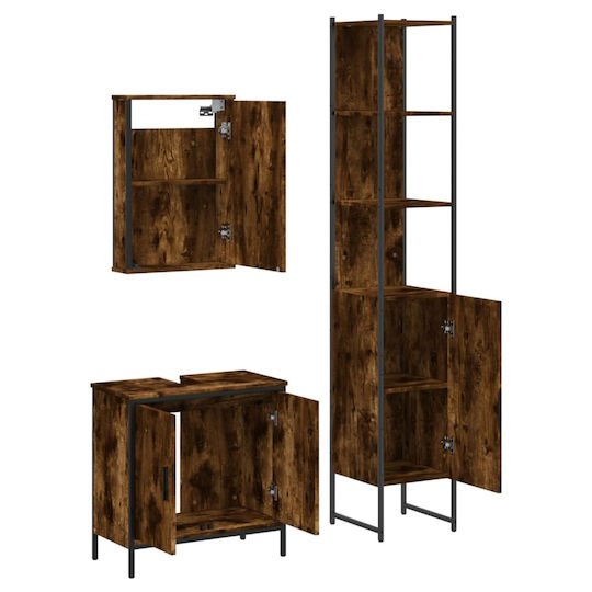 vidaXL Waschtisch mit Waschbecken, Spiegel & Säule L42xB12xH60cm Smoky Oak