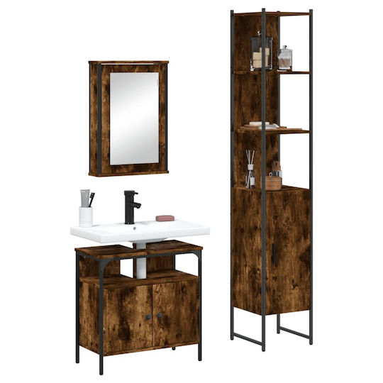 vidaXL Waschtisch mit Waschbecken, Spiegel & Säule L42xB12xH60cm Smoky Oak