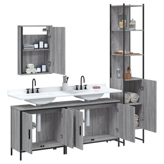 vidaXL Waschtisch mit Waschbecken, Spiegel & Säule L42xB12xH60cm Gray