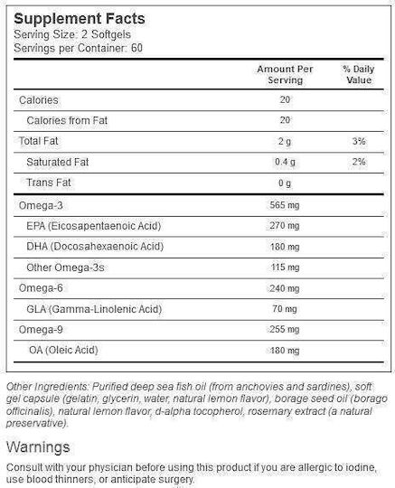 Nordic Naturals Complete Omega Ιχθυέλαιο 565mg 120 μαλακές κάψουλες με γεύση Λεμόνι