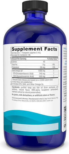 Nordic Naturals Omega-3 Ιχθυέλαιο 1560mg 473ml με γεύση Λεμόνι