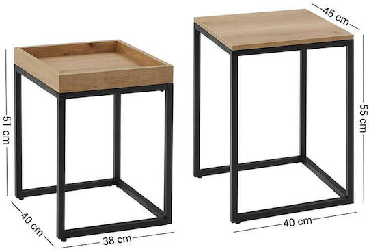 Rectangular Side Table Wooden Natural 2pcs L45xW40xH55cm.