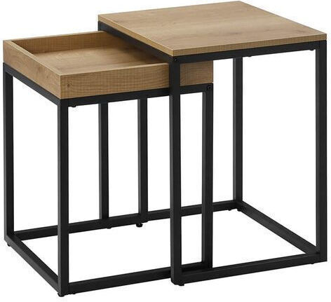 Rectangular Side Table Wooden Natural 2pcs L45xW40xH55cm.