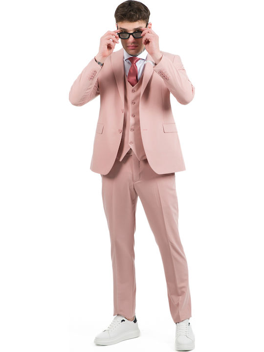 Men's Suit with Vest Pink