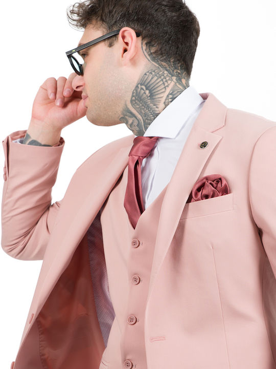 Men's Suit with Vest Pink