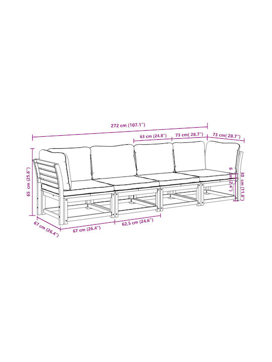 Canapea Cu Patru Locuri De Exterior Din Lemn Cu Perne 65x63x65cm