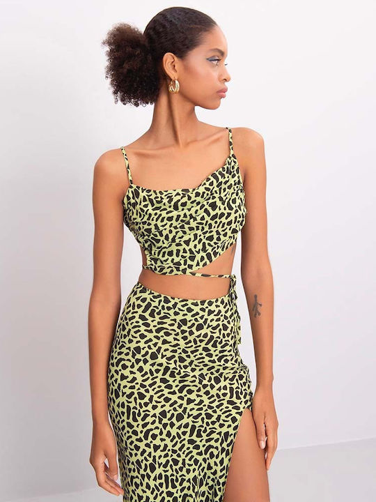 Set cu Fustă Leopard Verde