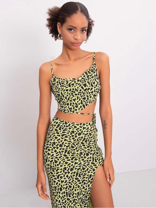 Set cu Fustă Leopard Verde