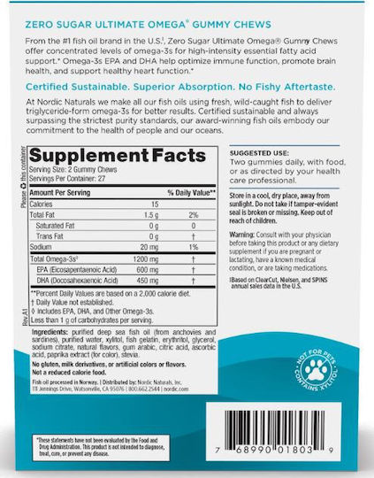 Nordic Naturals Ultimate Omega Gummy Chews 1200 mg 54 Gummies cu aromă Punch tropical