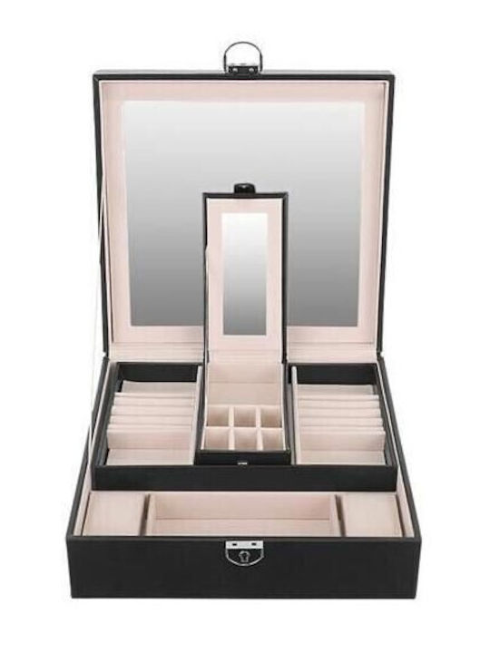 Jewellery Box from Faux Leather with Mirror Black 25.5x25.5x9cm