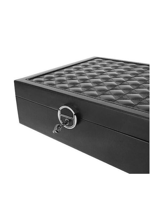 Jewellery Box from Faux Leather with Mirror Black 25.5x25.5x9cm