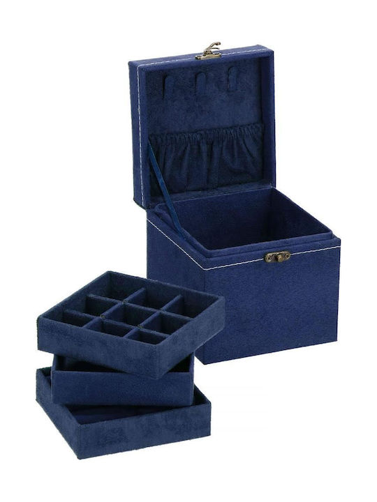 Springos Samt Schmuckkästchen Blau 12x12x12cm