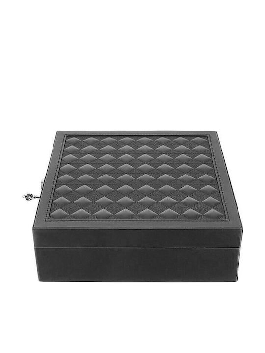 Jewellery Box from Faux Leather with Mirror Black 25.5x25.5x9cm