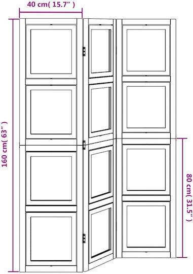 vidaXL Decorative Room Divider Wooden with 3 Panels 105x160cm