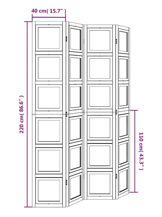 vidaXL Dekorativer Raumteiler Hölzernes mit 4 Paneelen 140x220cm