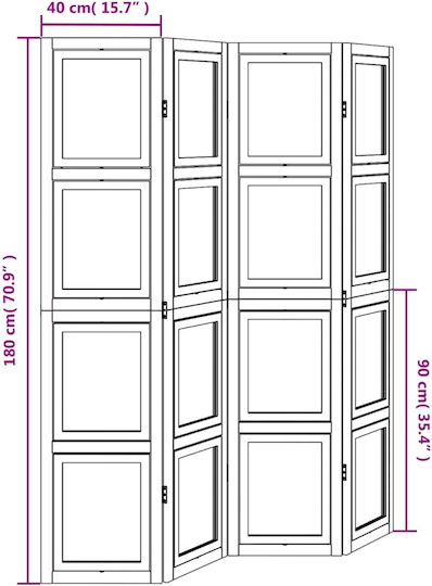 vidaXL Decorative Room Divider Wooden with 4 Panels 140x180cm