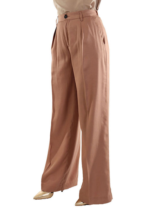 Pinko Long Surah Trousers with High Waist and Brown Pockets