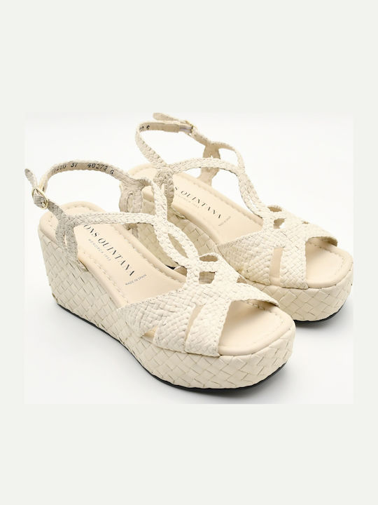 Women's Leather Platform Shoes Beige