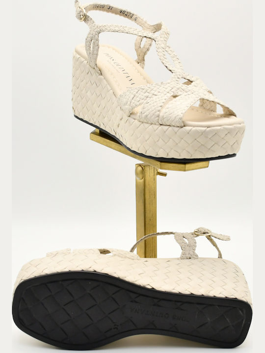 Women's Leather Platform Shoes Beige