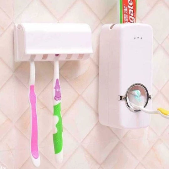 Baza de susținere a periuței de dinți cu Dozator Automat de Pastă de Dinti Plastic Albă