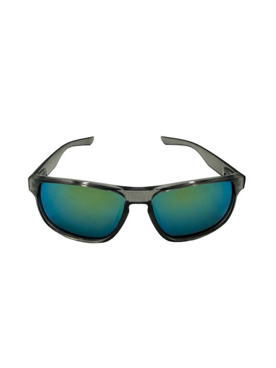 V-store Men's Sunglasses with Gray Plastic Frame and Green Mirror Lens 0253-01