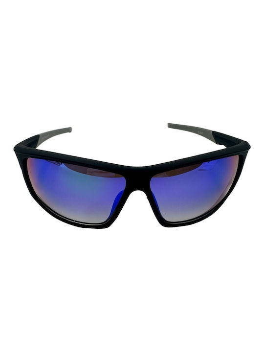 V-store Men's Sunglasses with Black Plastic Frame and Blue Mirror Lens 5533-03