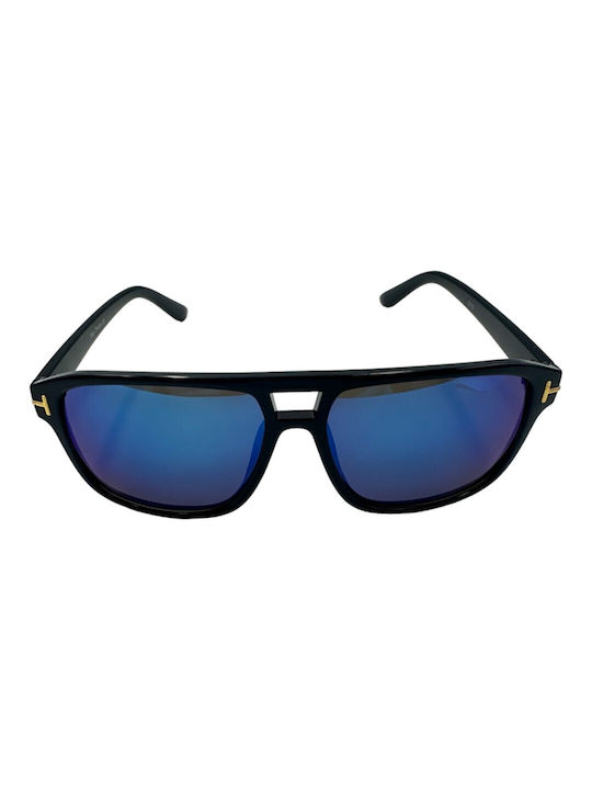 V-store Men's Sunglasses with Black Plastic Frame and Blue Mirror Lens 5178-02