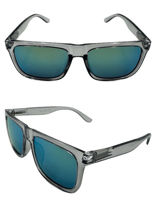 V-store Unisex Sunglasses with Gray Plastic Frame and Blue Mirror Lens 2464-03