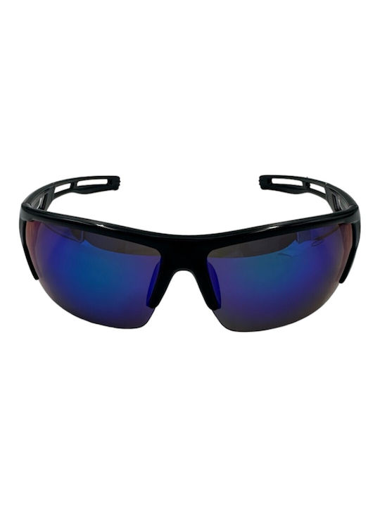 V-store Men's Sunglasses with Black Plastic Frame and Blue Mirror Lens 5292-03