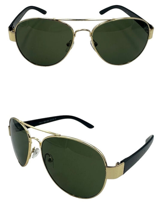 V-store Herren Sonnenbrille mit Gold Metall Gestell und Grün Linse