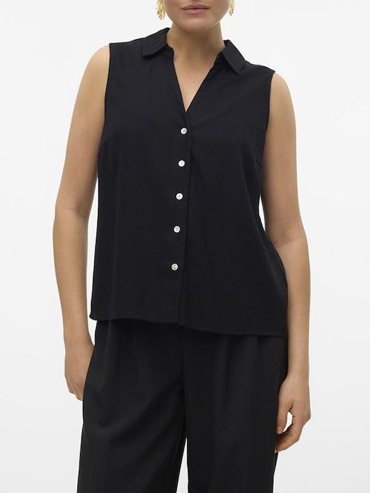 Vero Moda Ärmellos Damen Leinen Hemd Black