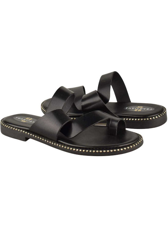 Yfantidis Women's Flat Sandals in Black Color