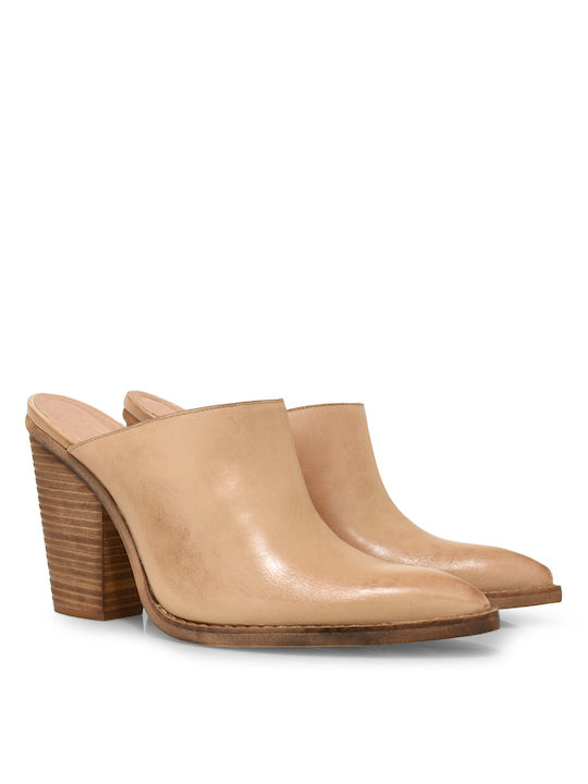 Tsakiris Mallas Heel Leather Mules Beige