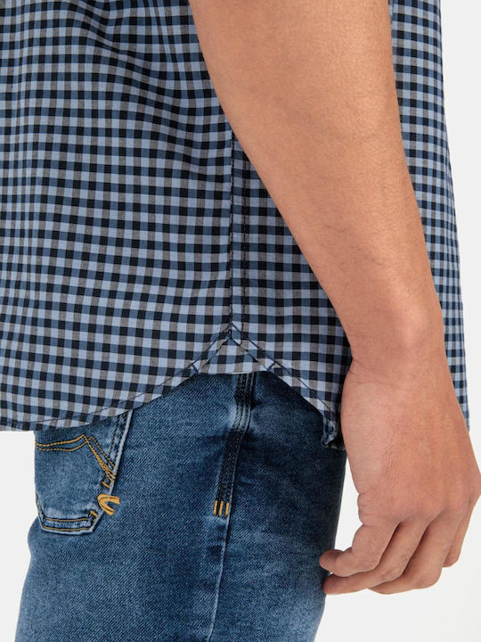 Short-sleeved Cotton Shirt Checked Blue