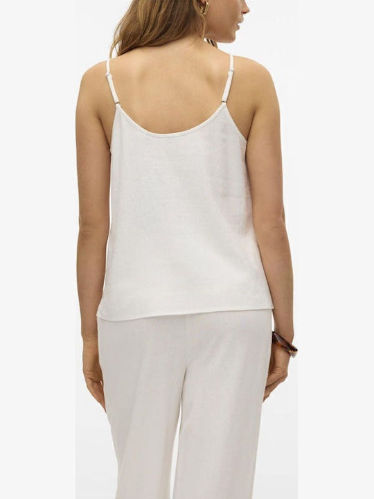 Snow Women's Summer Blouse Linen with Straps & V Neckline White